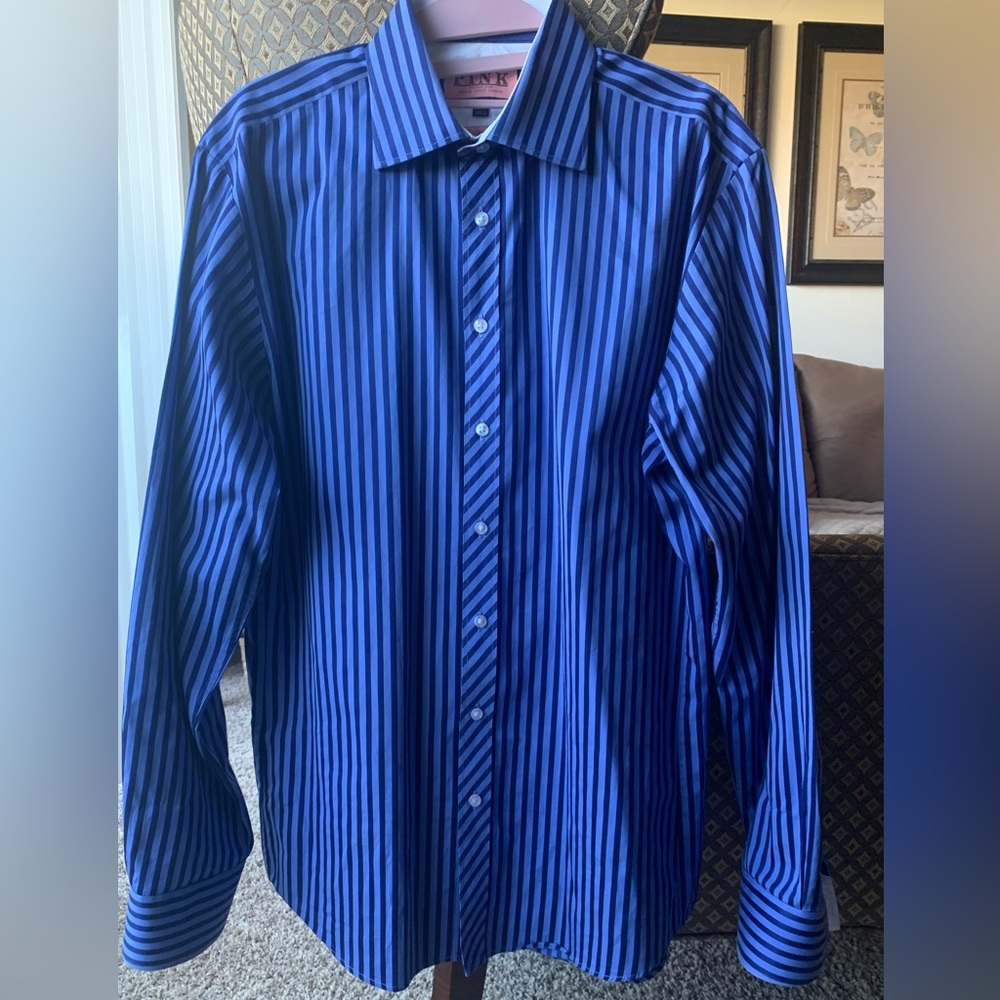 PINK Thomas Pink Jermyn Street London LongSleeves Stripes Shirt Blue 15 1/2x39cm
